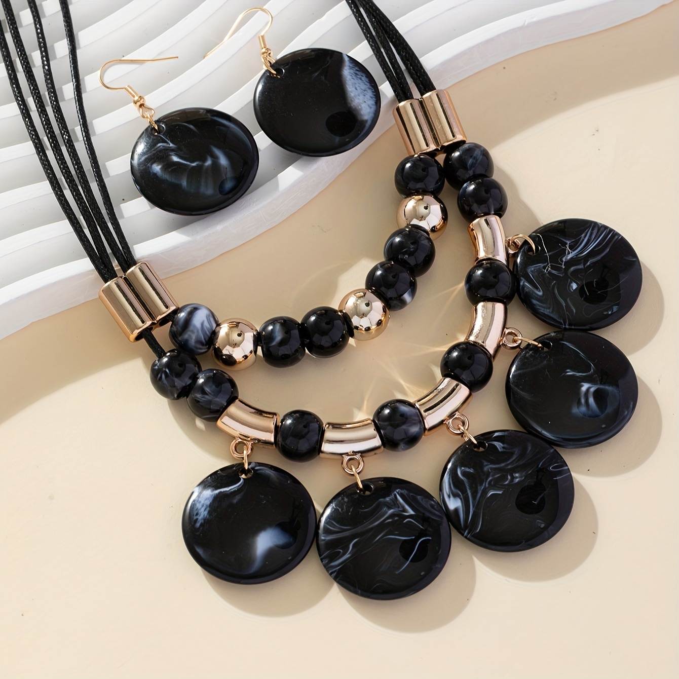 Two Tone Effect Necklace & Earrings Set